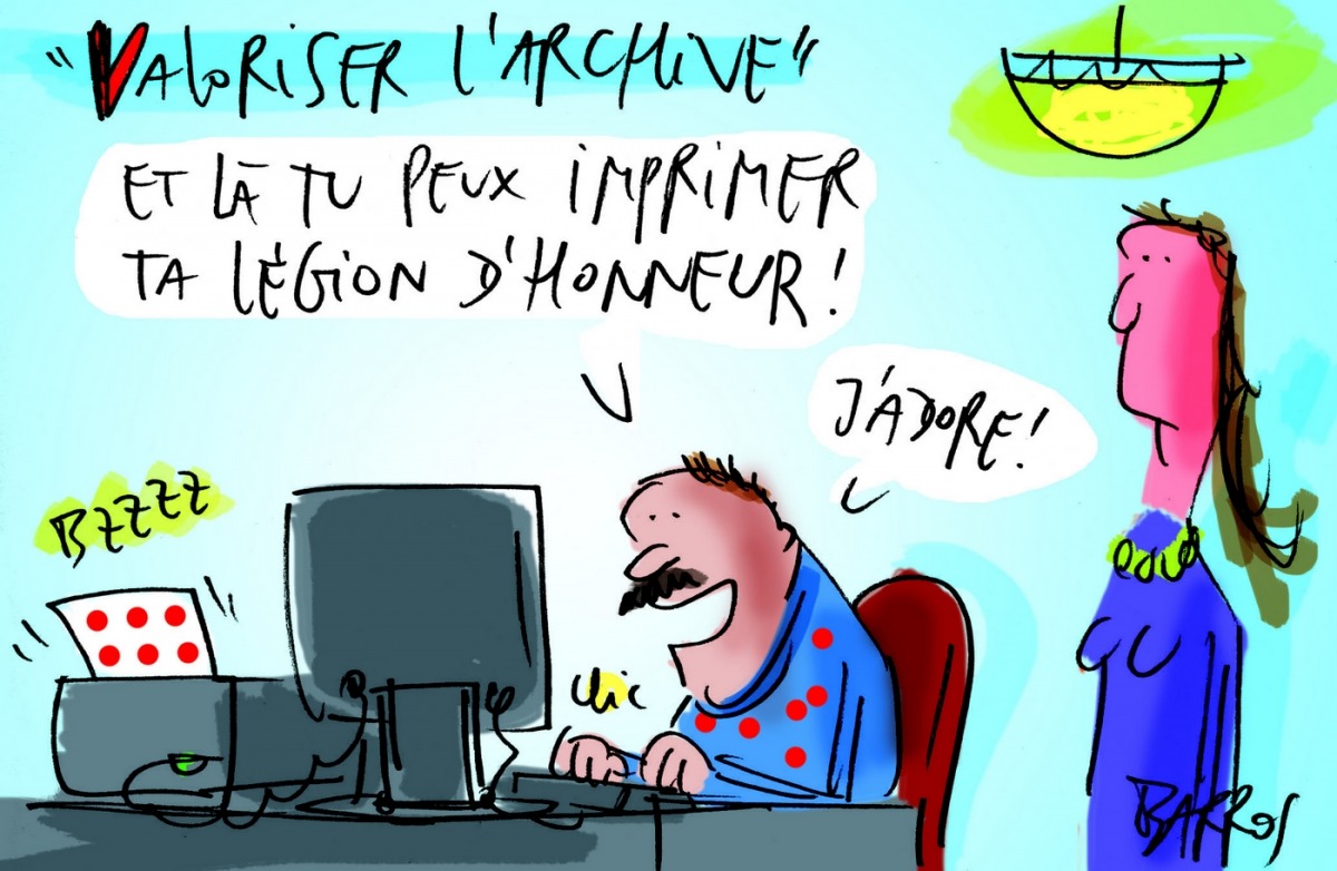 Les archives et les data vues par le dessinateur Yves Barros pour Archimag (Barros/Archimag) archives-data-barros