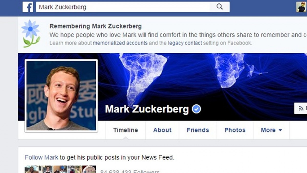 Compte de commémoration de Mark Zuckerberg créé par erreur par Facebook en 2016. (Facebook) facebook-mort-commemoration