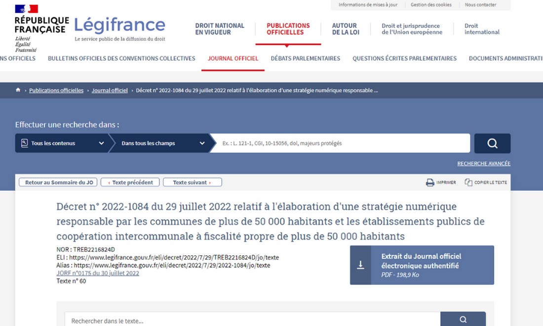 decret-legifrance-numerique-responsable-juillet-2022