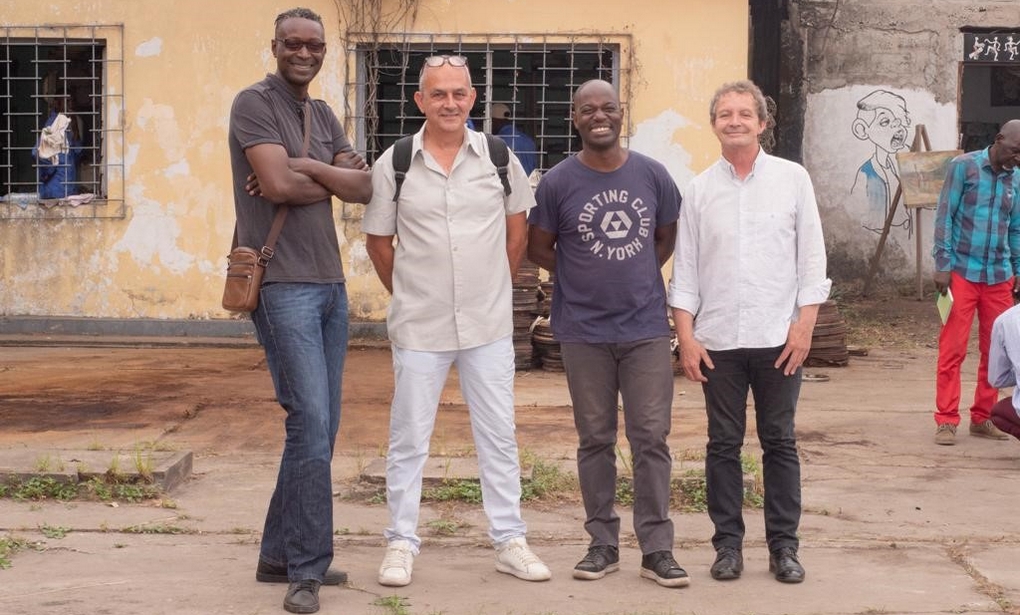 De gauche à droite : Christian Gomis, Eric Dubois, Hassim Tall Boukambou et Eric Rault, à Brazzaville, juin 2021. (Aude May) ina-congo-archives-mission-experts