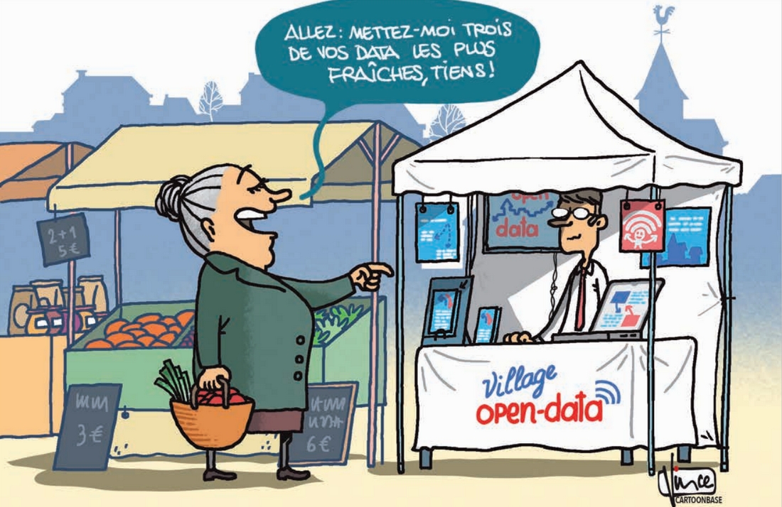 L'open data municipal, vu par le dessinateur Vince pour Archimag (DR) open-data-ville-illustration