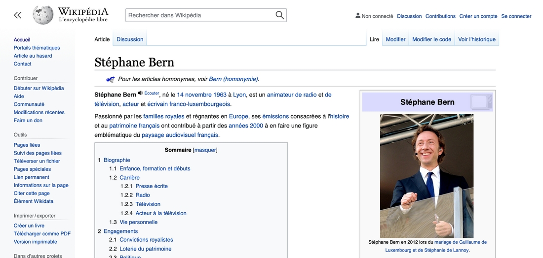 « J’ai essayé de modifier les erreurs… », explique Stéphane Bern qui reconnaît avoir cherché à modifier la page Wikipédia qui leur est consacrée. (DR) wikipedia-reputation-stephane-bern