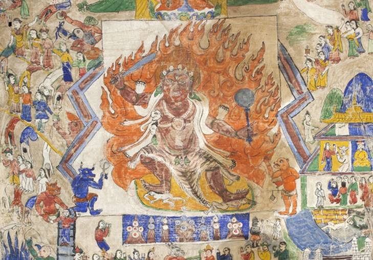 Peinture appartenant aux Buchens indiens résidant dans la vallée de Pin, au Tibet. Elle faisait partie des archives d'un projet de préservation et fut numérisé en 2013. (DR)