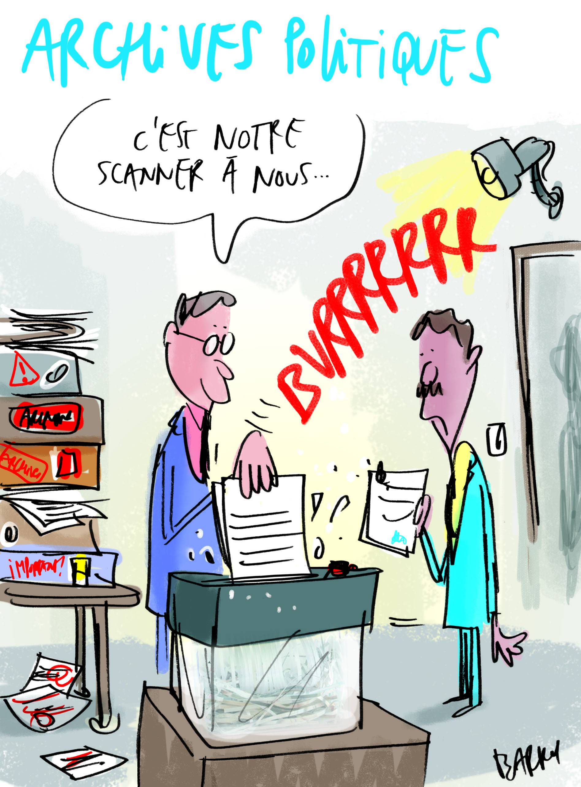 Les archives politiques vues par notre dessinateur Barros (Archimag Y. Barros) Les archives politiques vues par notre dessinateur Barros
