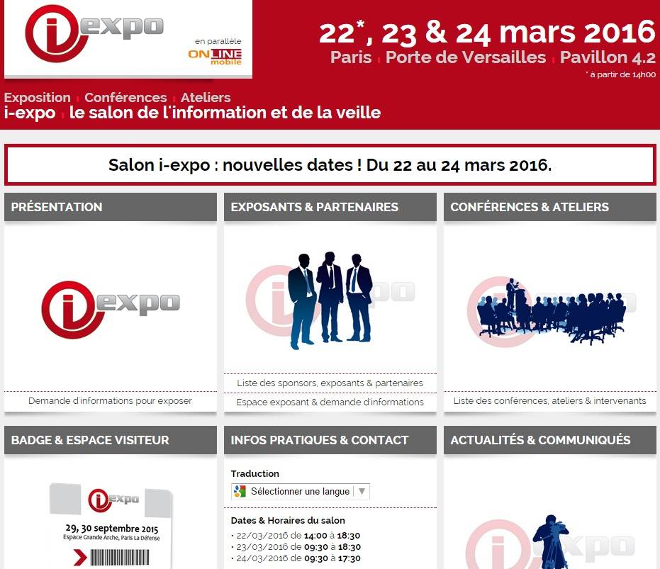 Report du salon i-expo de septembre 2015 à mars 2016.