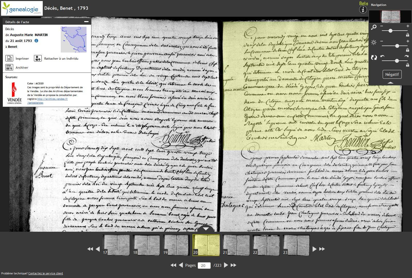 Visualisation d'un acte d'Etat-civil sur Genealogie.com (Genealogie.com)