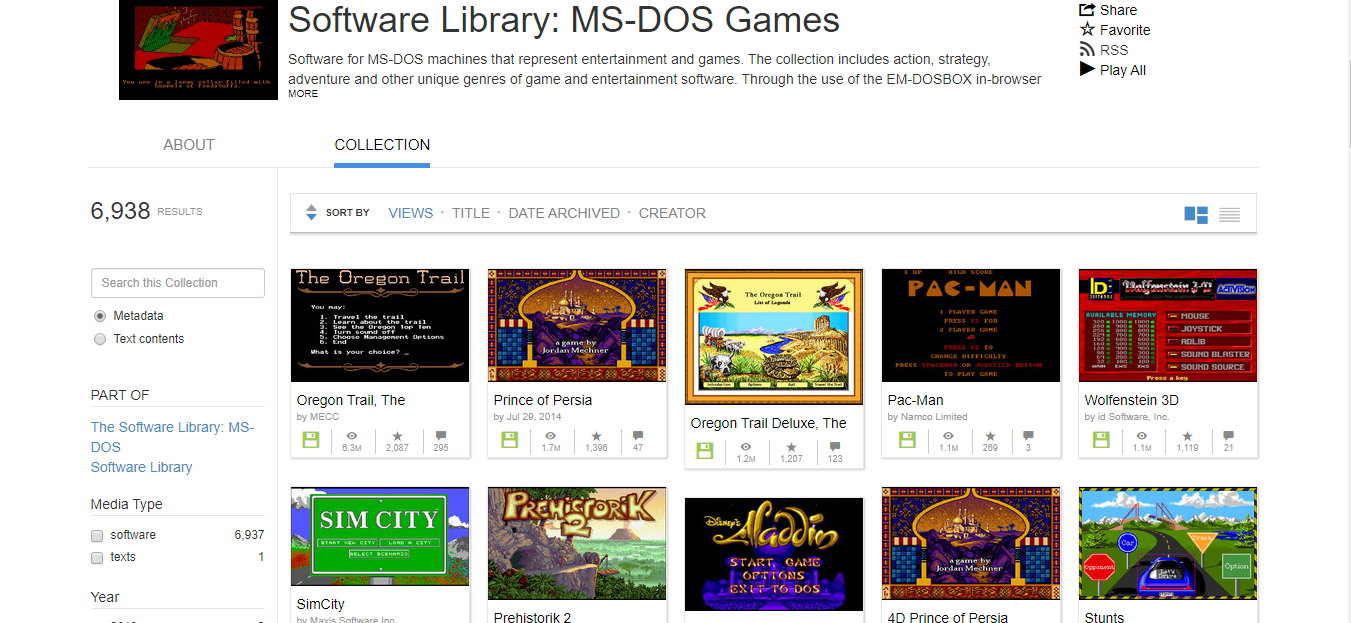 Au 31 octobre 2019, 6 932 jeux sont disponible sur Internet Archives (Internet Archives) MS-DOS-JeuxVidéos-Rétro-InternetArchives