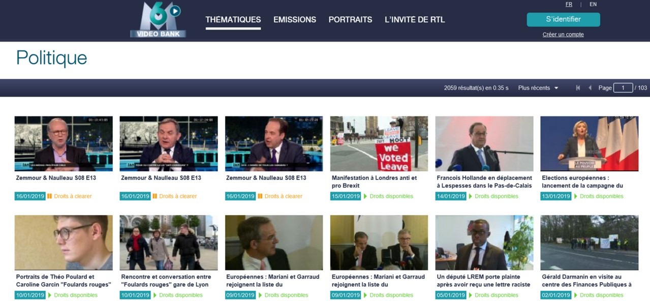 Capture d’écran de la plateforme M6 Video Bank. (M6) video-bank-archives-m6-valorisation