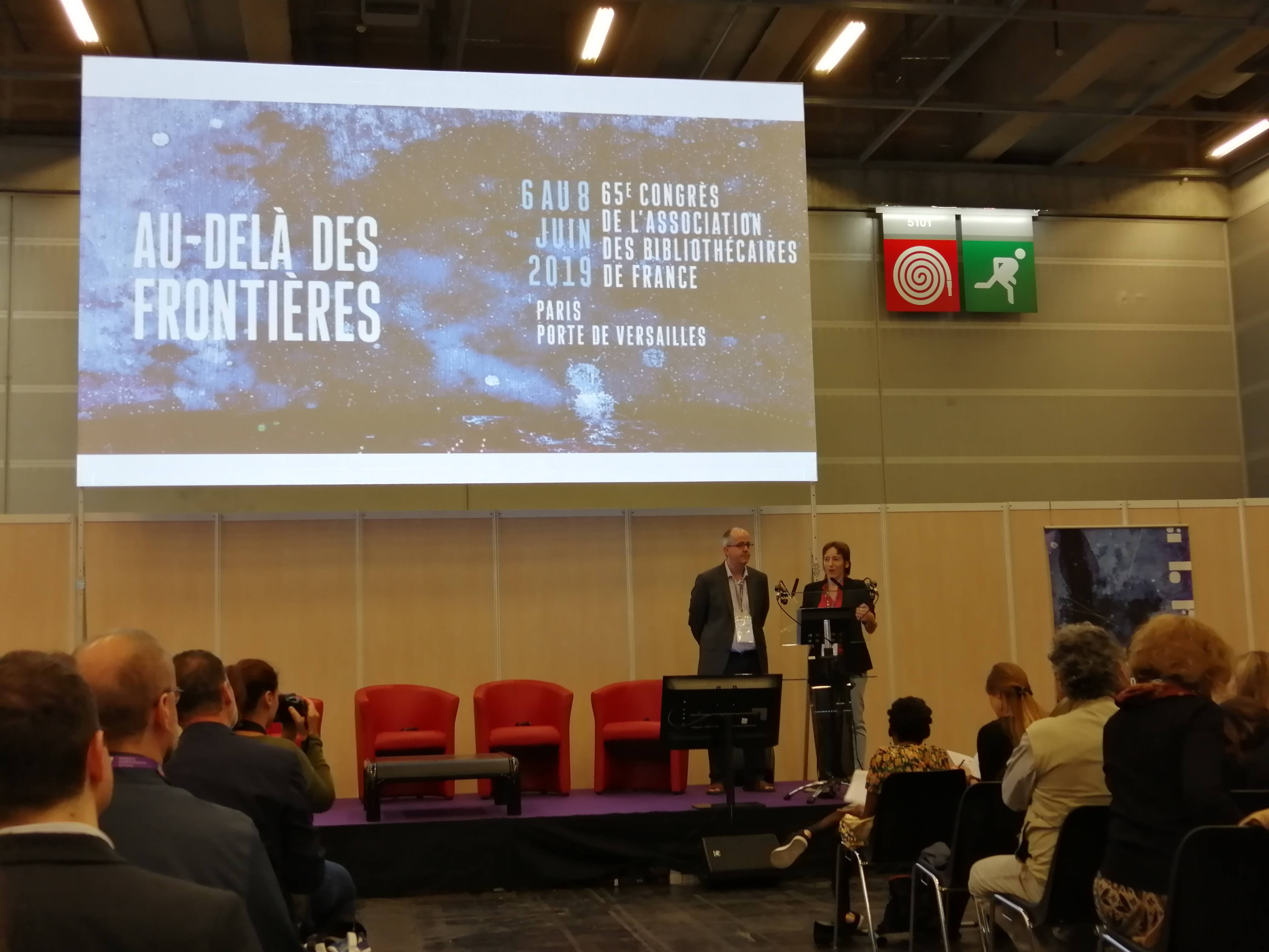 Xavier Galaup et Alice Bernard lors de l'ouverture du congrès de l'ABF (Archimag)