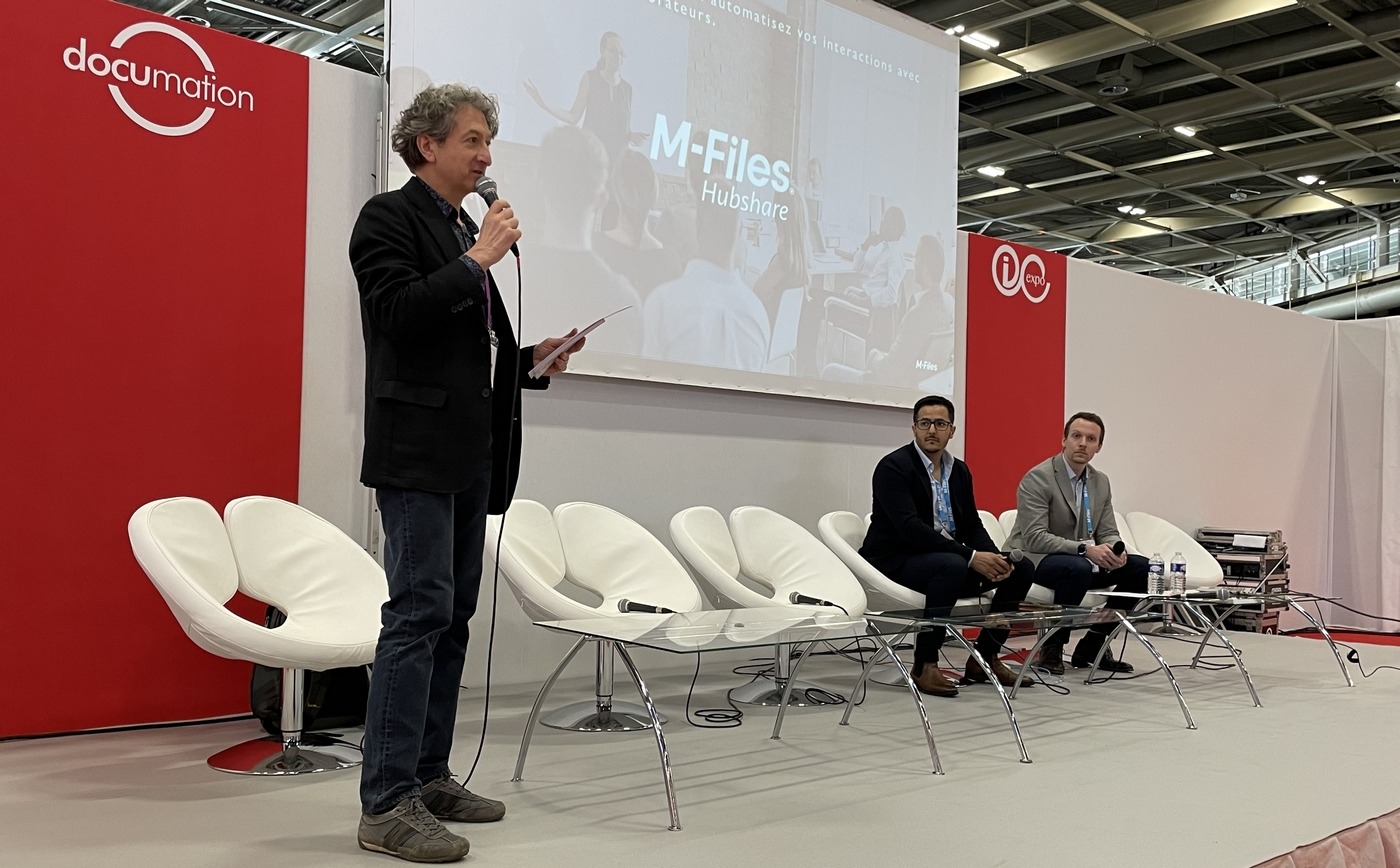 La conférence M-Files Hubshare du mardi 22 mars sur le Salon Documation 2022. (Archimag/CJO) documation-2022-collaboration