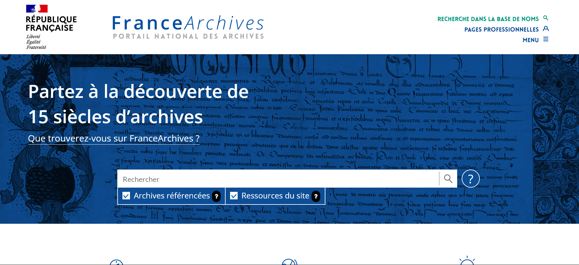 Page d'accueil du portail FranceArchives (FranceArchives) France-Archives-change-adresse-web