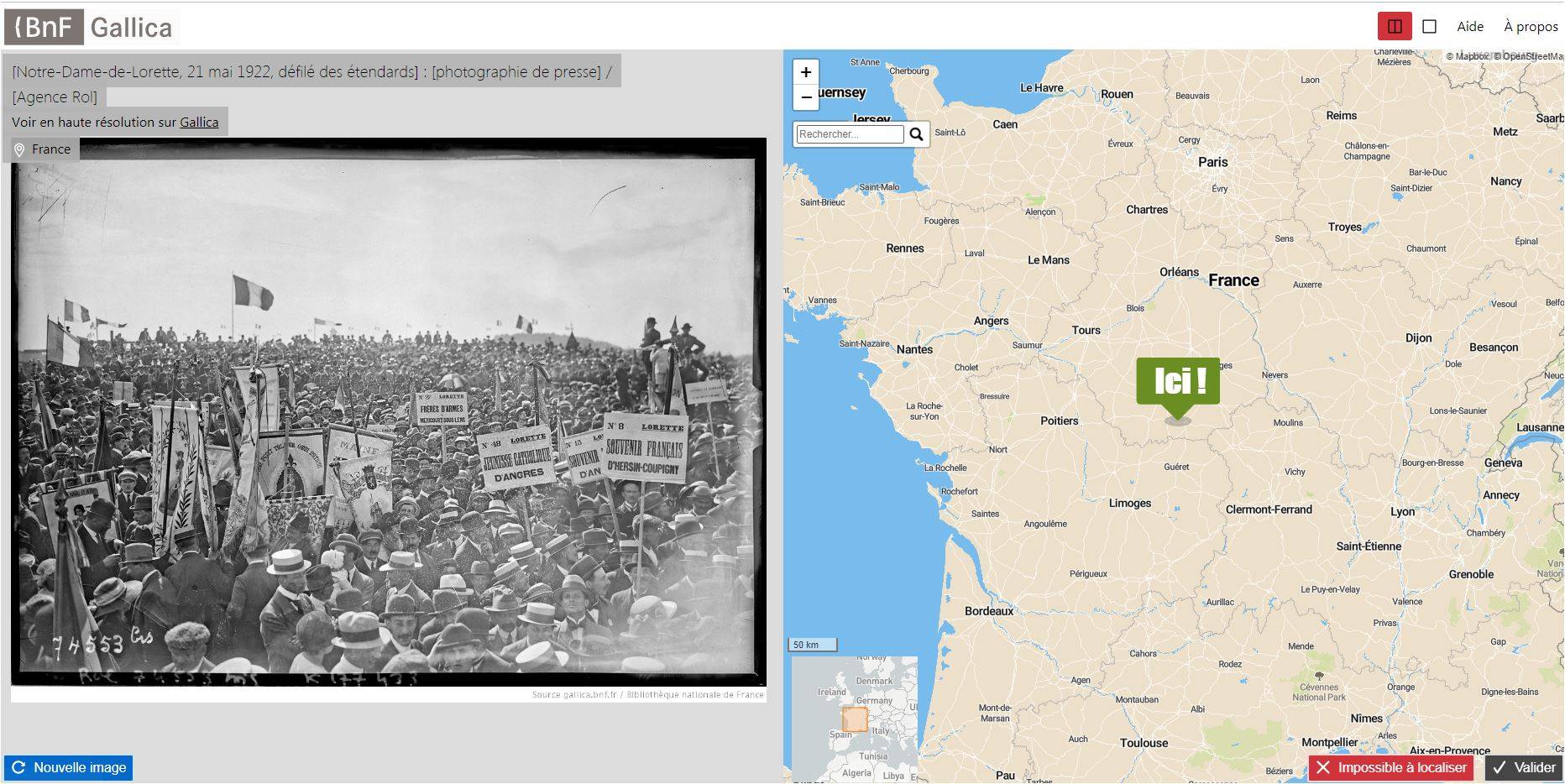 Gallicarte, un outil de géolocalisation présenté dans le cadre du hackathon de la Bibliothèque nationale de France (Gallica)