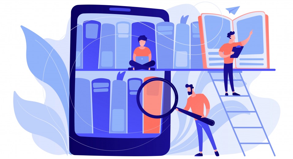 Cyberlibris encourage le partage des connaissances par la lecture en ligne en mettant à disposition des collaborateurs tous les ouvrages nécessaires. (Cyberlibris) tablette-bibliotheque-digital-learning-collaboration-recherche-documentaire