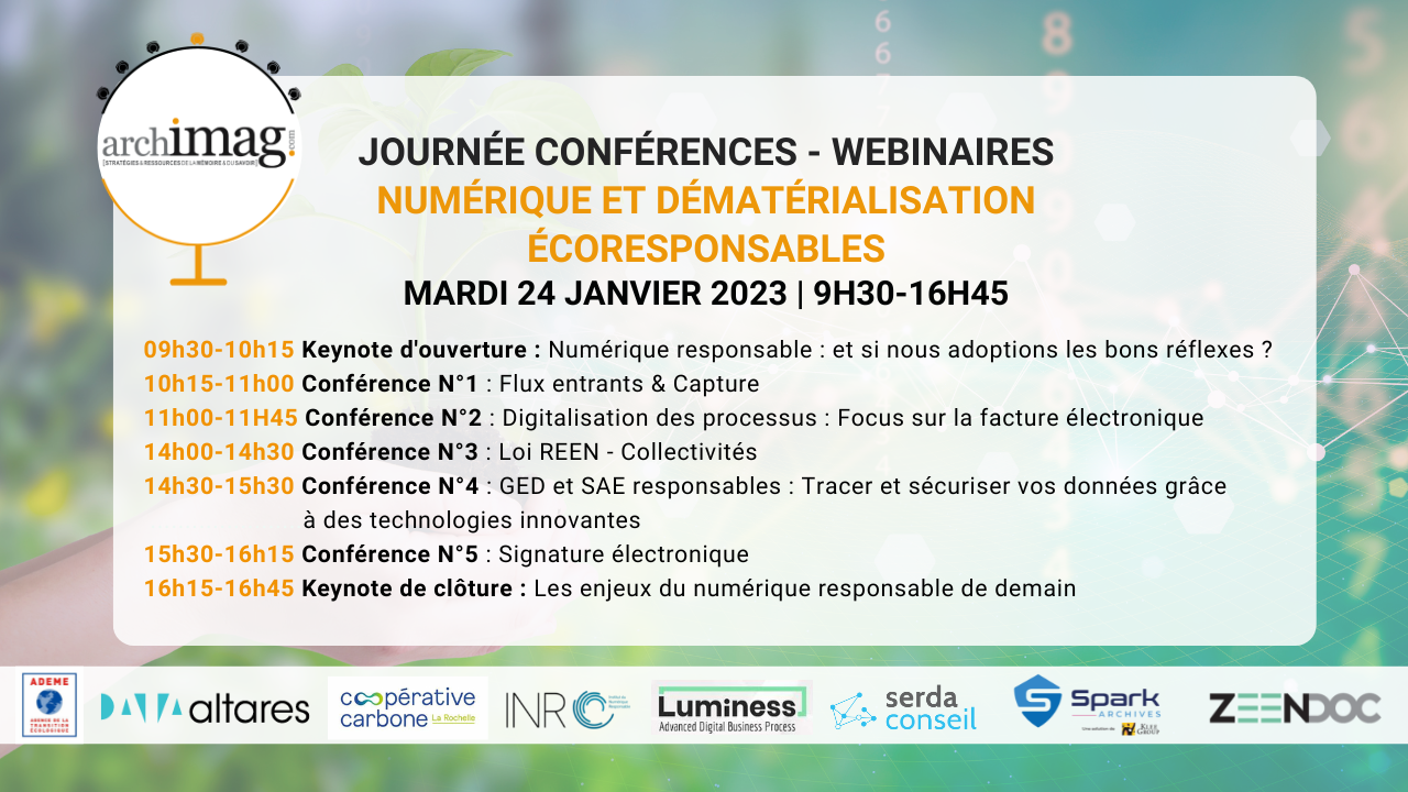 De la capture à l'archivage, en passant par les processus métiers ou la signature électronique, l'ensemble du cycle de vie des documents sera abordé de la Journée "Numérique et dématérialisation écoresponsables" ! (DR) journee-archimag-dematerialisation