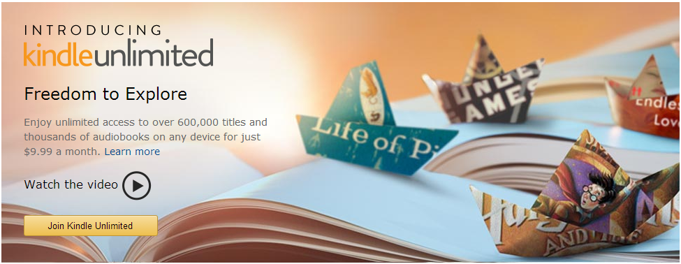 Copie de l'éphémère page d'accueil de "Kindle Unlimited"