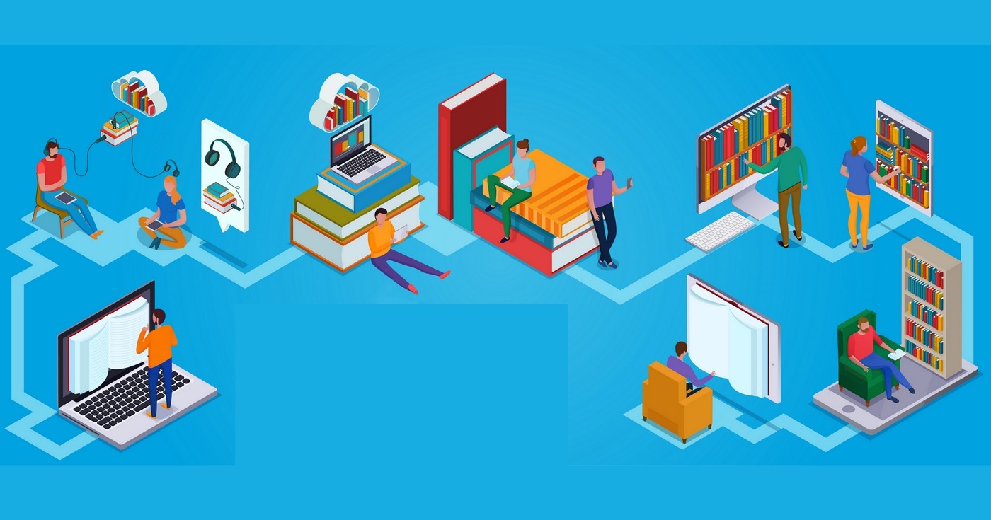 L'analyse des ventes des logiciels pour bibliothèques distingue 3 catégories : les logiciels open source, les logiciels faisant l’objet d’une cession de droits d’utilisation et les logiciels proposés sous forme d’abonnement. (Freepik/macrovector) logiciels-bibliotheques-2022