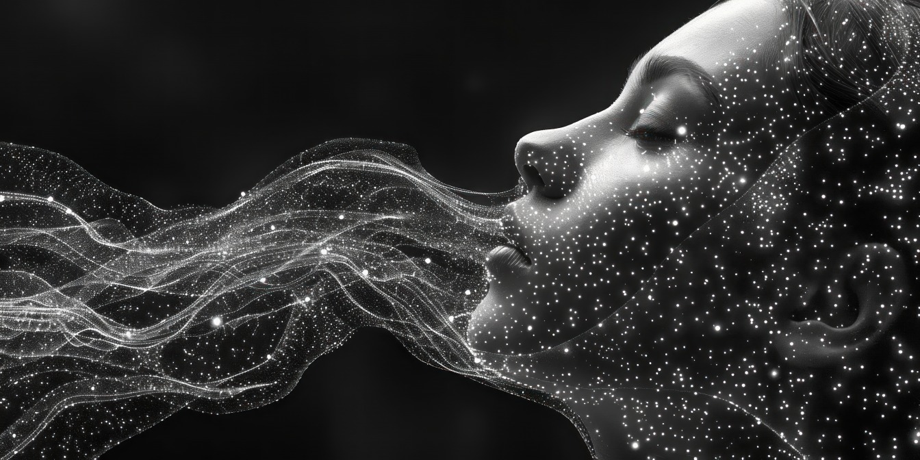 L'Intelligence Artificielle ouvre de nouvelles opportunités en matière d'expérience client et d'optimisation des processus métiers dans les secteur du luxe et du retail. (Freepik/stwul) visage-femme-ai-intelligence-artificielle-digital-numerique-noir