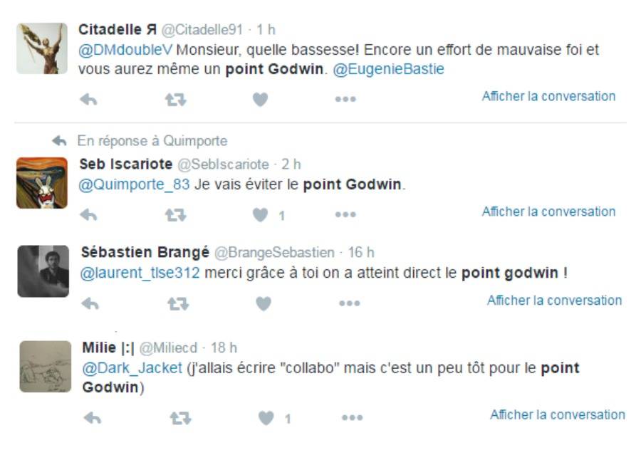 Le "point Godwin" est un argument utilisé massivement sur les réseaux sociaux pour dénoncer les comparaisons maladroites (Capture Twitter) Le "point Godwin" est un argument utilisé massivement sur les réseaux sociaux pour dénoncer les comparaisons maladroites (Capture Twitter)