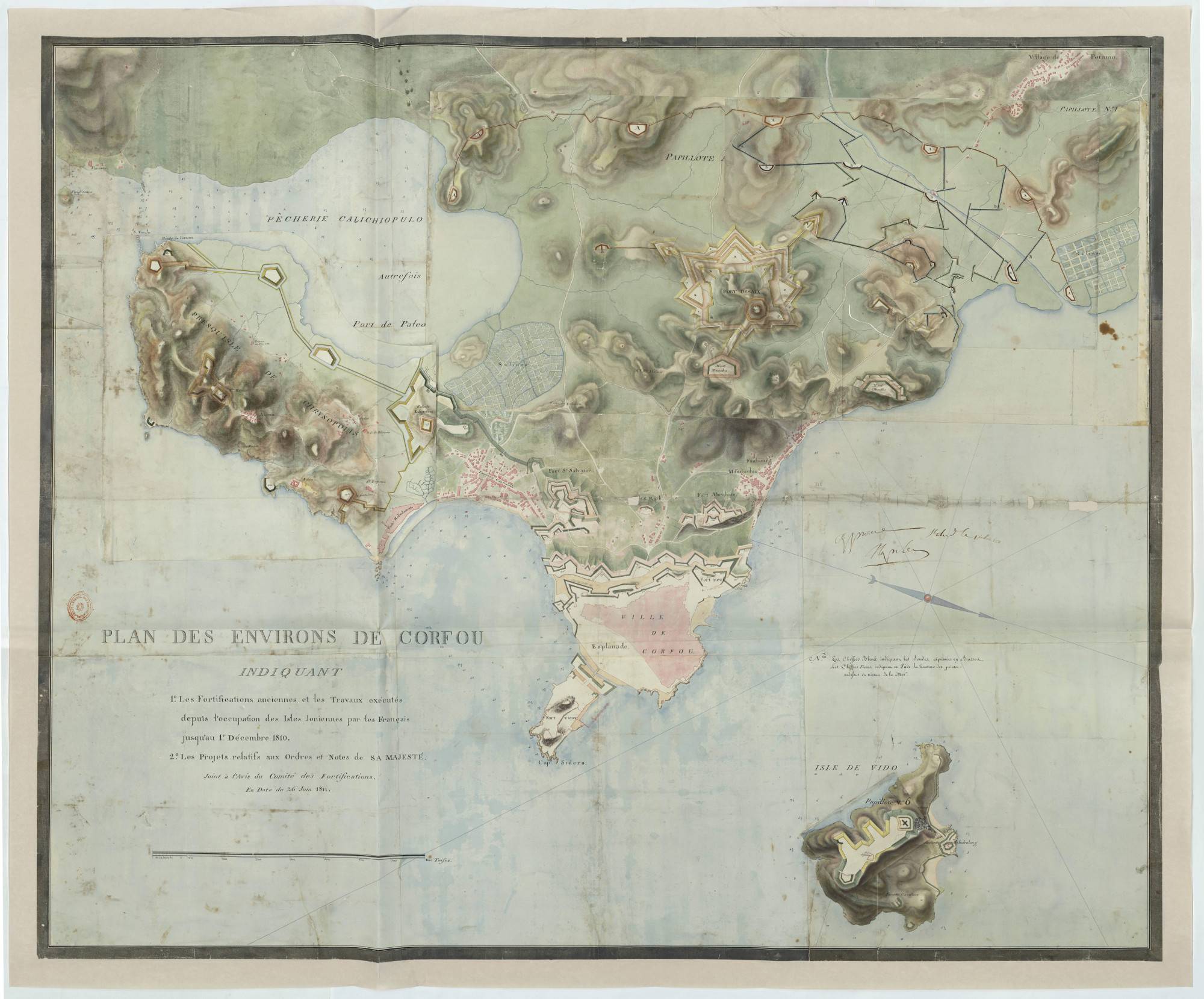 Carte des projets de travaux de défense de Corfou, 1811-1812 (© Service historique de la Défense)