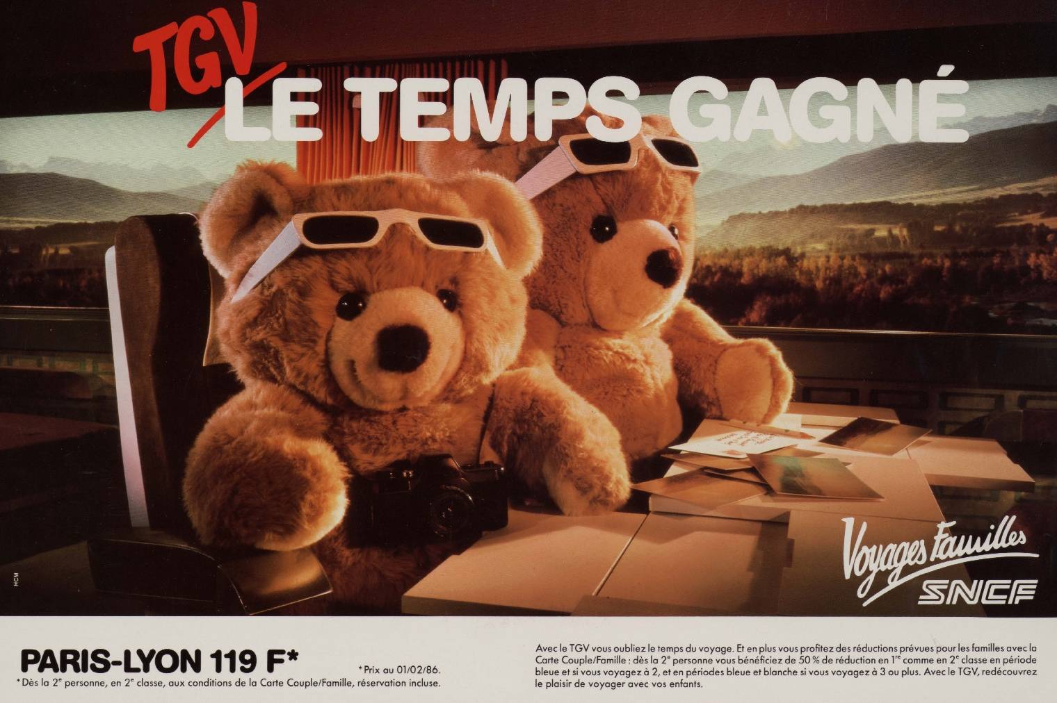 Affiche, éditée par la SNCF en 1986, faisant la promotion des voyages familles en TGV. (SNCF) sncf-publicite-archives