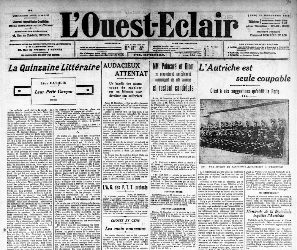 L'Ouest-Éclair est publié de 1899 à 1944 à Rennes. Il prendra le nom d'Ouest-France à la Libération (Retro News).
