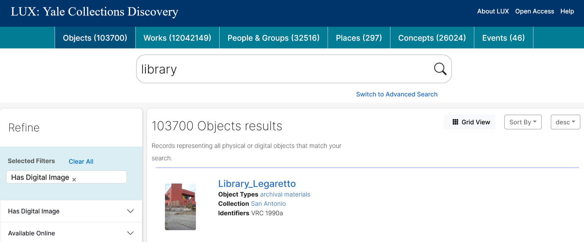 Page d'accueil de la plateforme LUX (Yale Library) bibliotheque-universite-Yale-lance-nouvel-outil-recherche-inter-collections