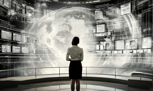 Rejoignez-nous dès 10h le 18 juin pour cette grande journée "Gouvernance de l'information" Une femme devant un mur d'images